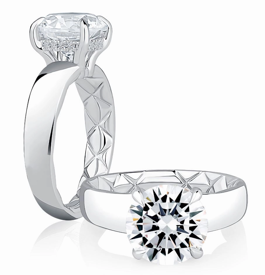 A. JAFFE Round Center Hidden Halo Diamond Engagement Ring Setting in 14K White Gold (.16ctw) Affordable Mark 21st Century