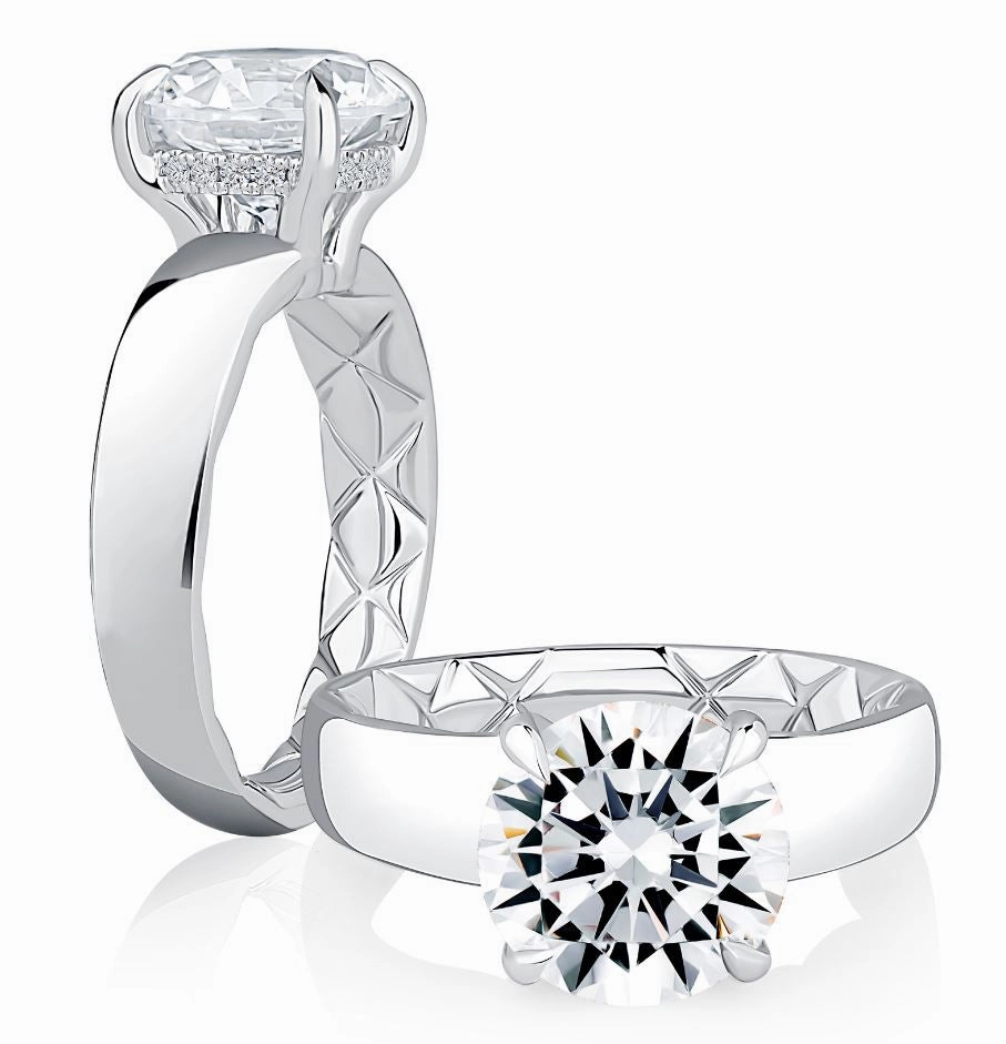 Durable Article A. JAFFE Round Center Hidden Halo Diamond Engagement Ring Setting in 14K White Gold (.16ctw)