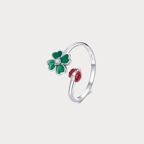 Four Leaf Clover Ladybug Ring Geometric Shape Professional Grade