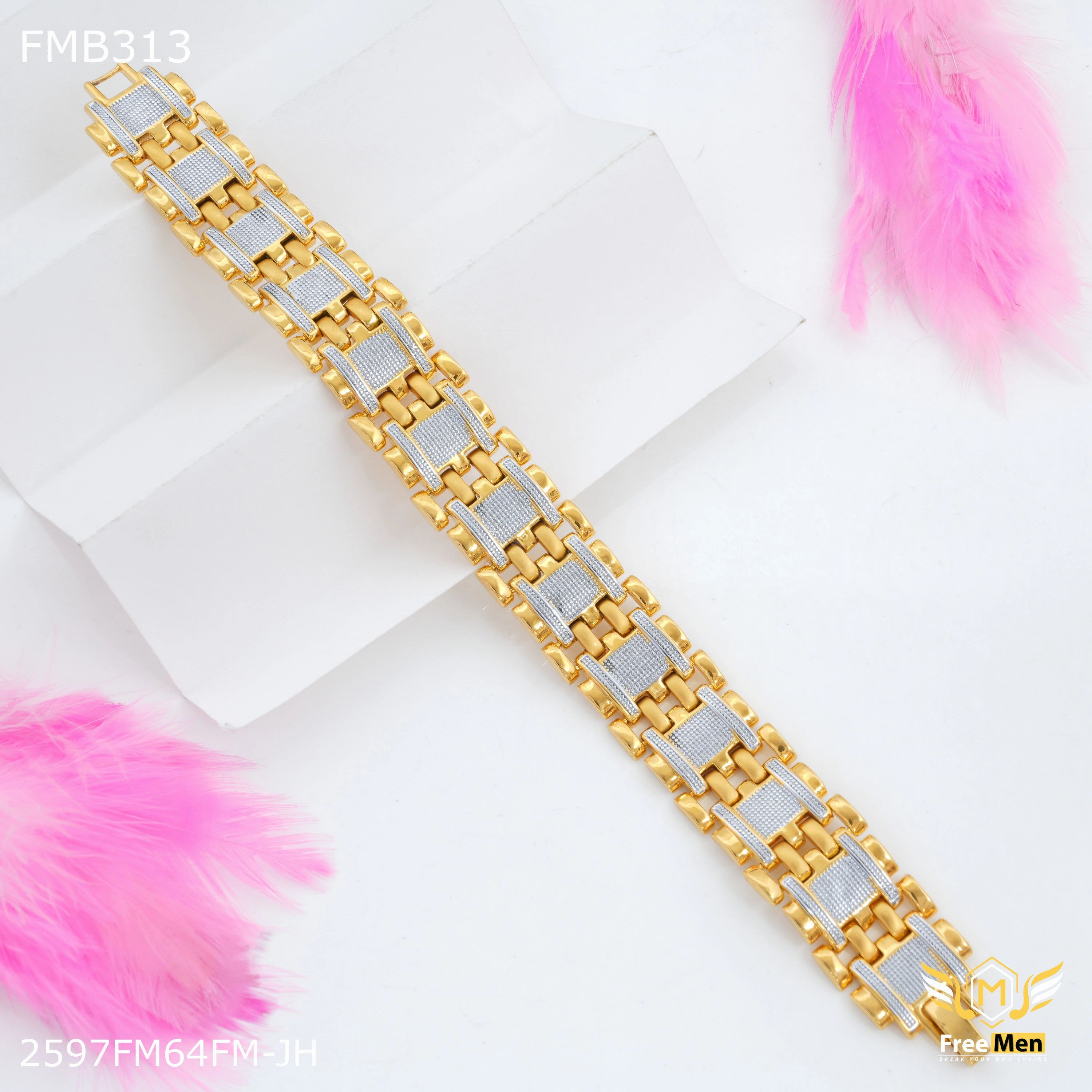 Freemen Two Line Rhodium Bracelet For Men - FMB313 Glam Focus Urban Edge