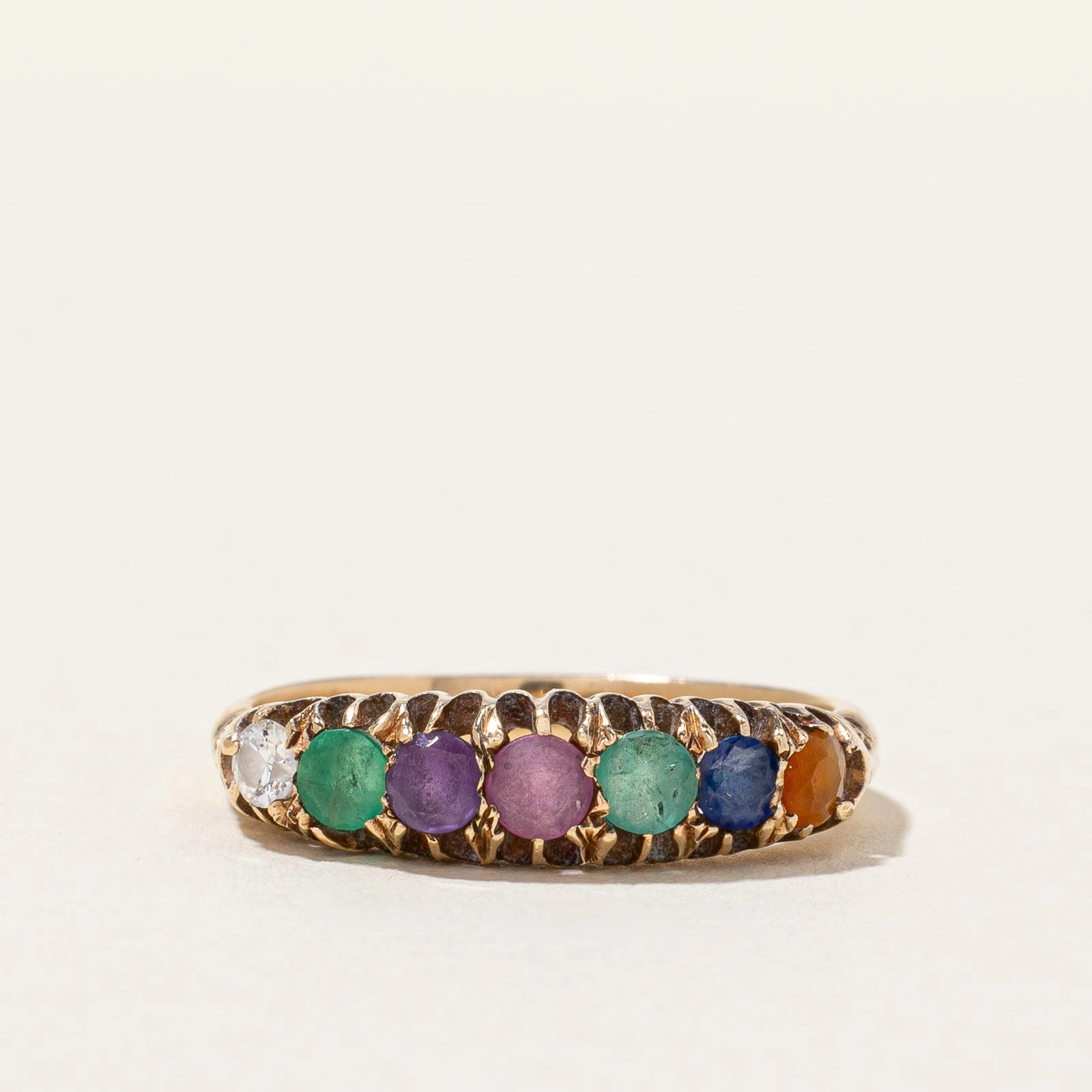 Elegant Outfit Vibrant Look Antique Acrostic "DEAREST" Multi-Gemstone Ring | 0.63ctw | SZ 7 |