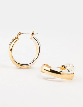 Romantic Layer Dynamic Shape Mixed Metals Twisted Hoop Earrings