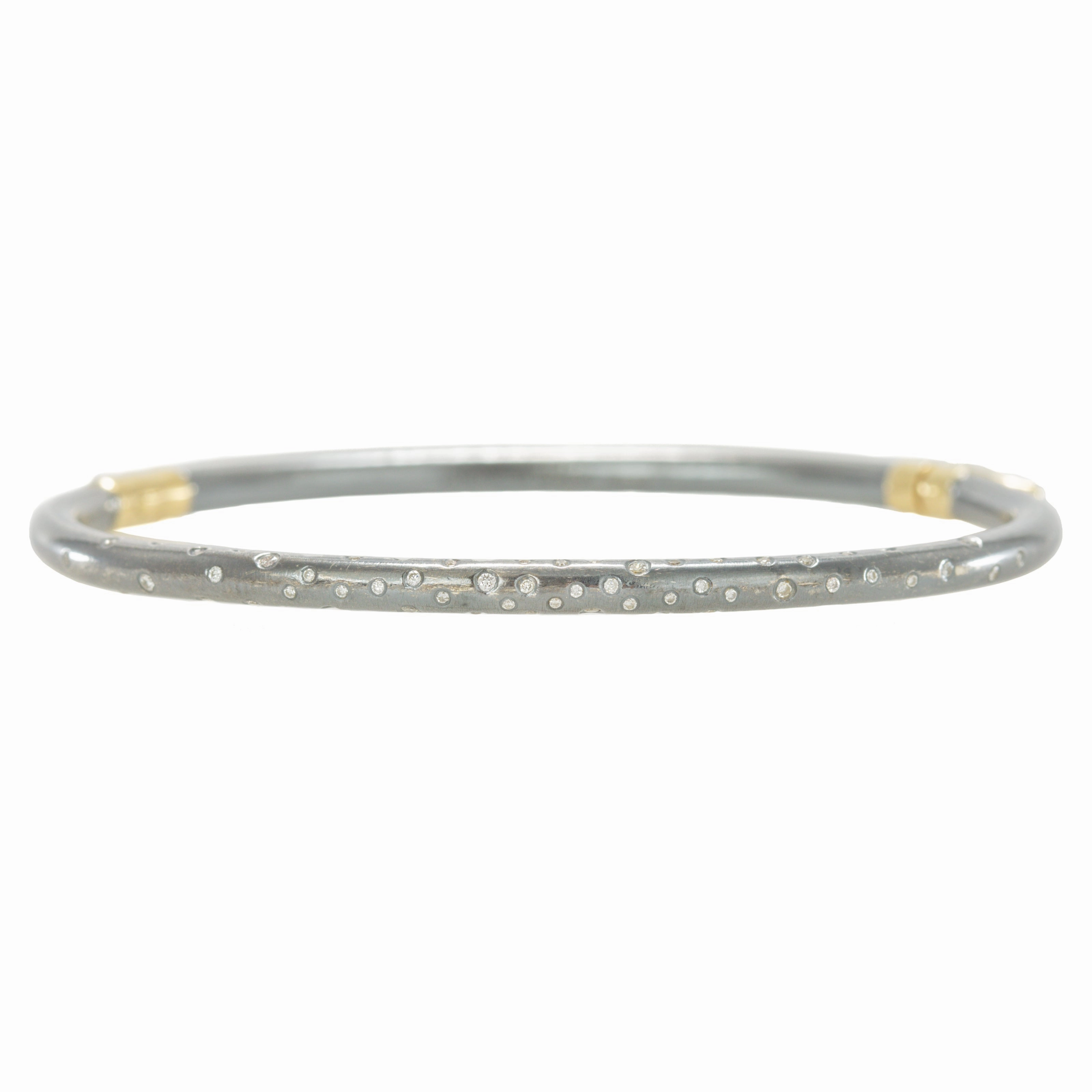 Oxidized Silver KMJ Timeless Hinged Bangle  - 18ky, Oxidized Silver   VS Diamonds Classic Edge Layered Texture