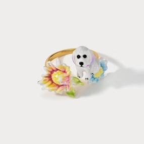Dog Double Flower Ring Sparkling Statement Vintage Jewelry