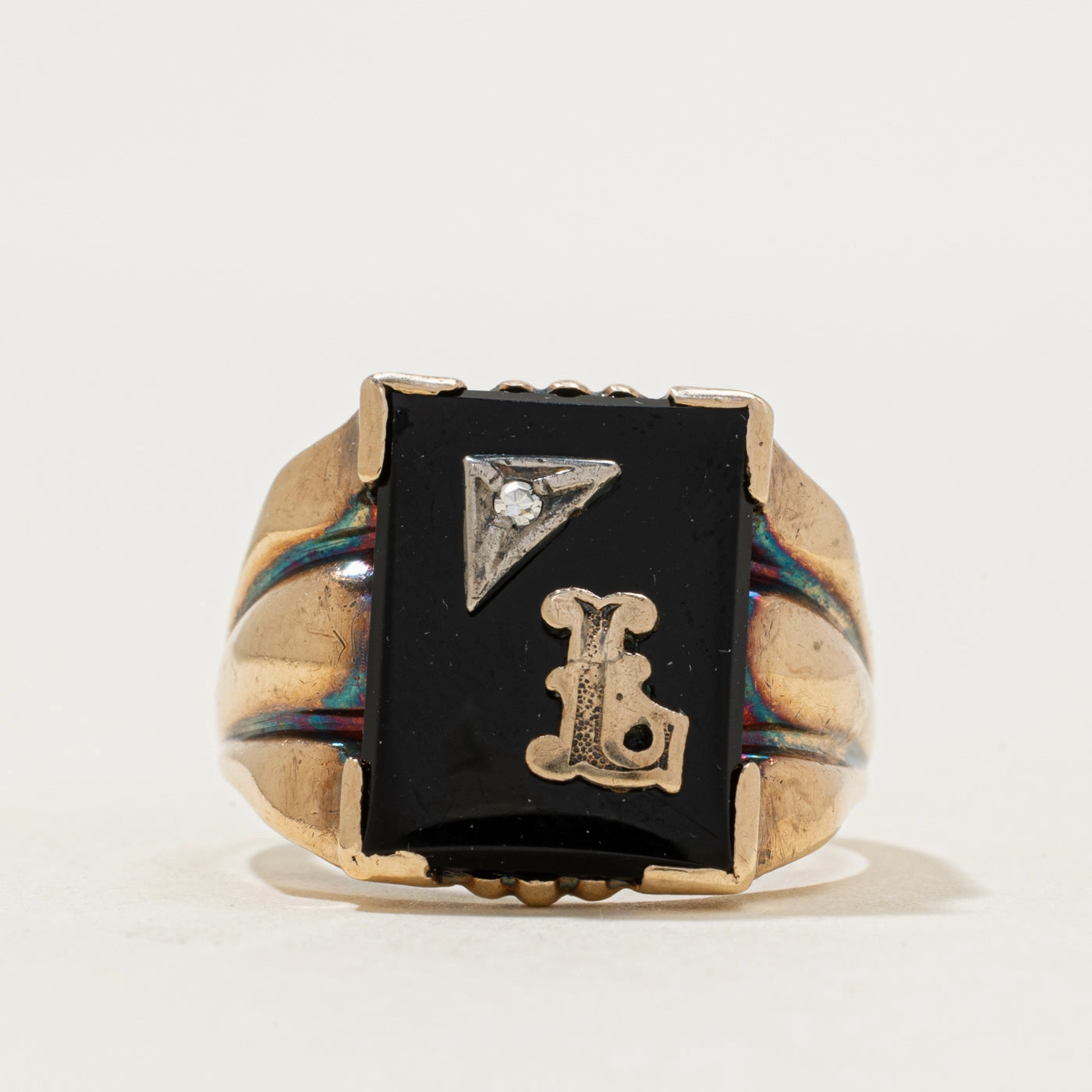 Modern Mood Creative Twist 10k Onyx & Diamond  "L" Initial Signet Ring | 3.00ct | SZ 10