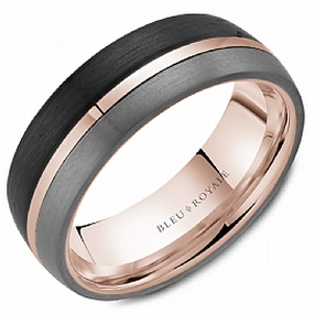 CrownRing Textured 7.5mm Wedding Ring in 14K Rose Gold/Tantalum Amazing Expression