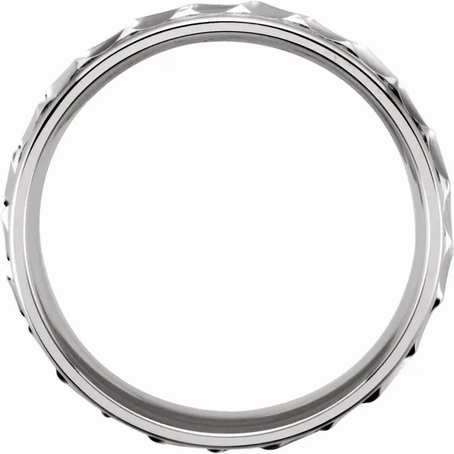14K White 6.75 mm Ridged Band with Milgrain Size 8 Elegant Form Resilient Look
