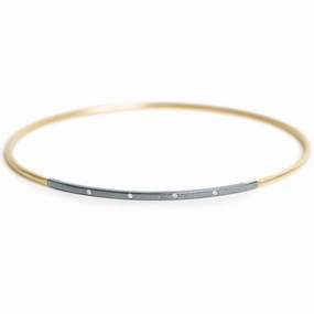 Legacy Diamond Bangle - 18ky Gold, Oxidized Silver   VS Diamonds Modern Aesthetic Minimal Spark