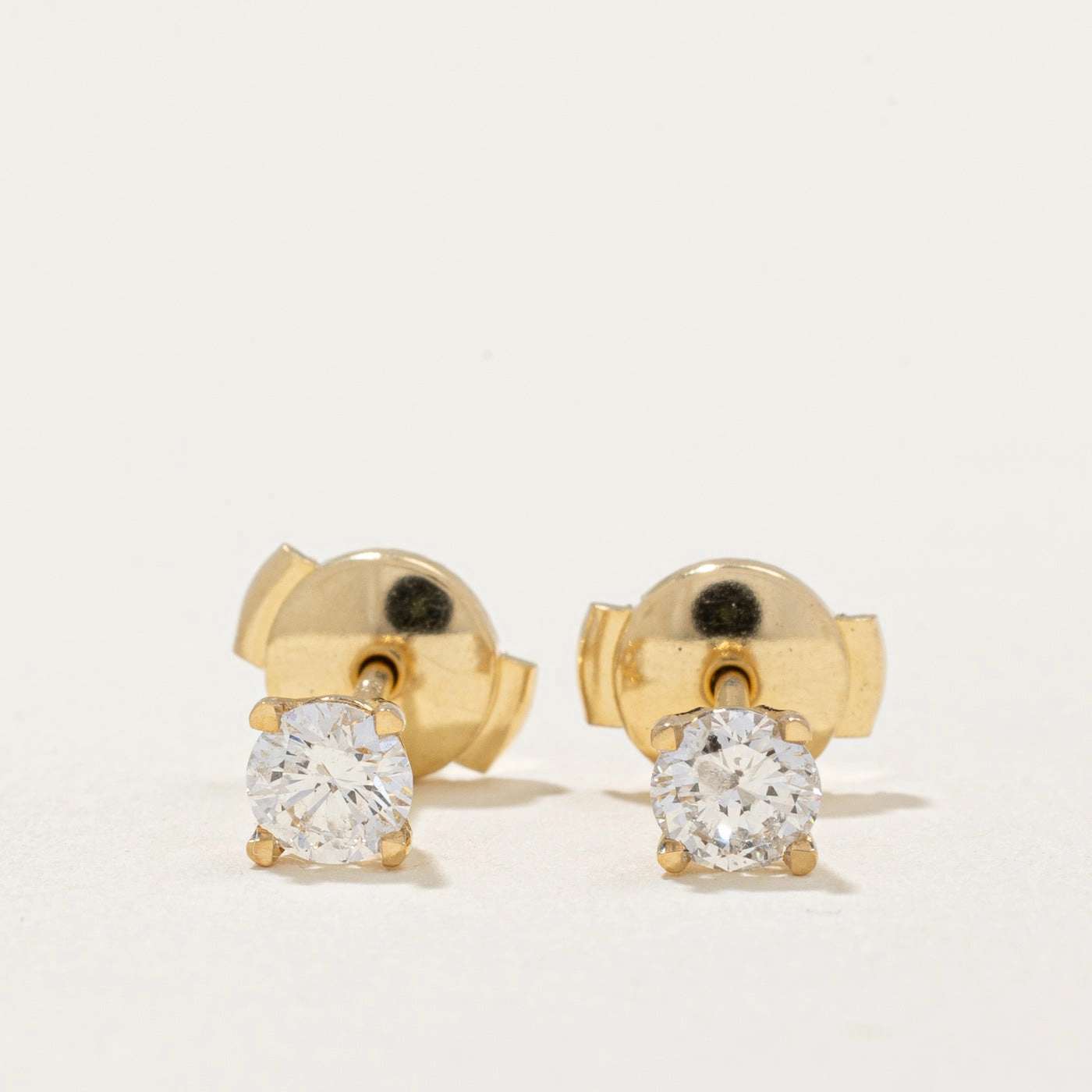Gold Accent Minimal Fashion 100 Ways' 18k Diamond Stud Earrings With Guardian Backs and Eagle Claws | 0.51ctw |