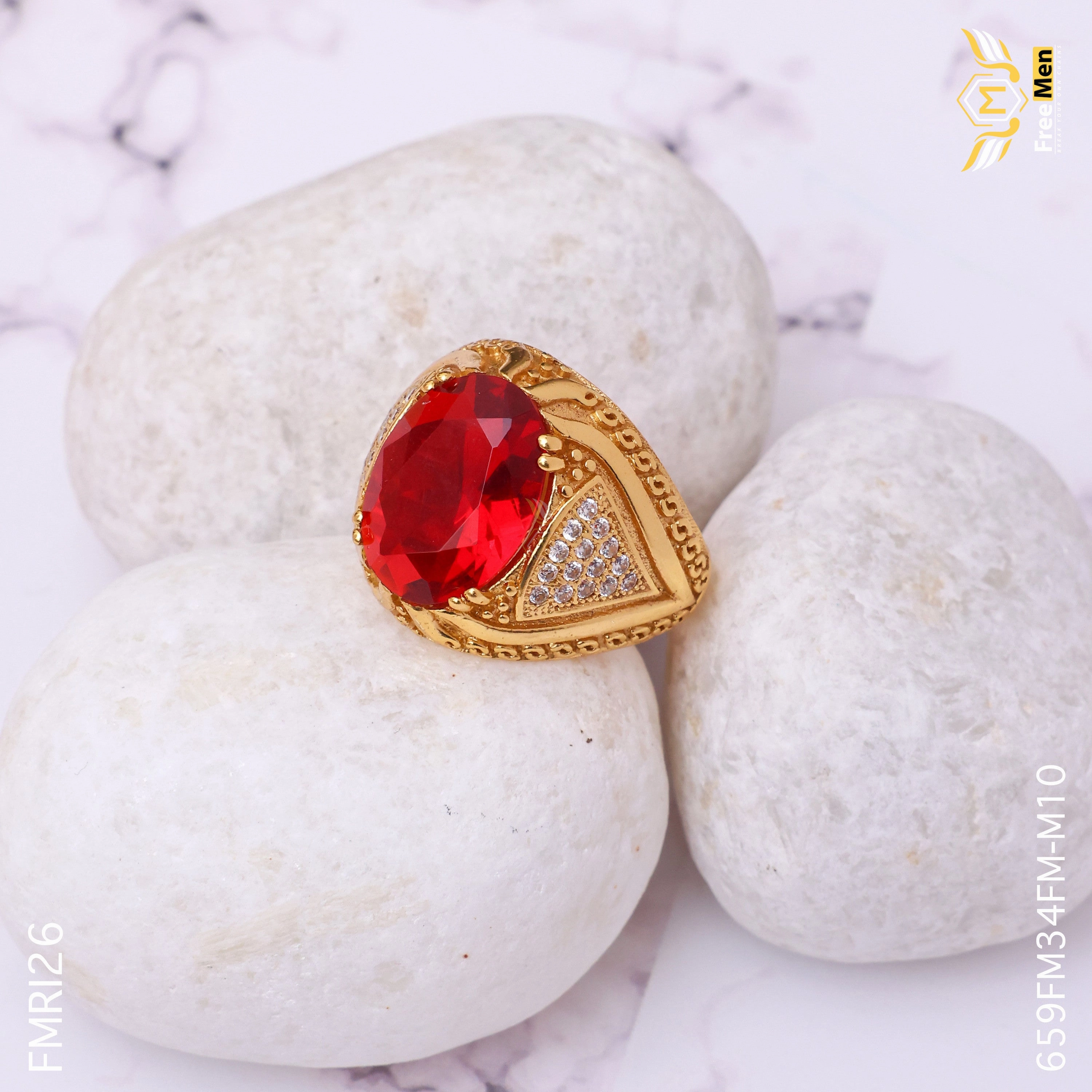 Freemen Oviform Red AD Design Golden Ring - FMRI26 elegant curve