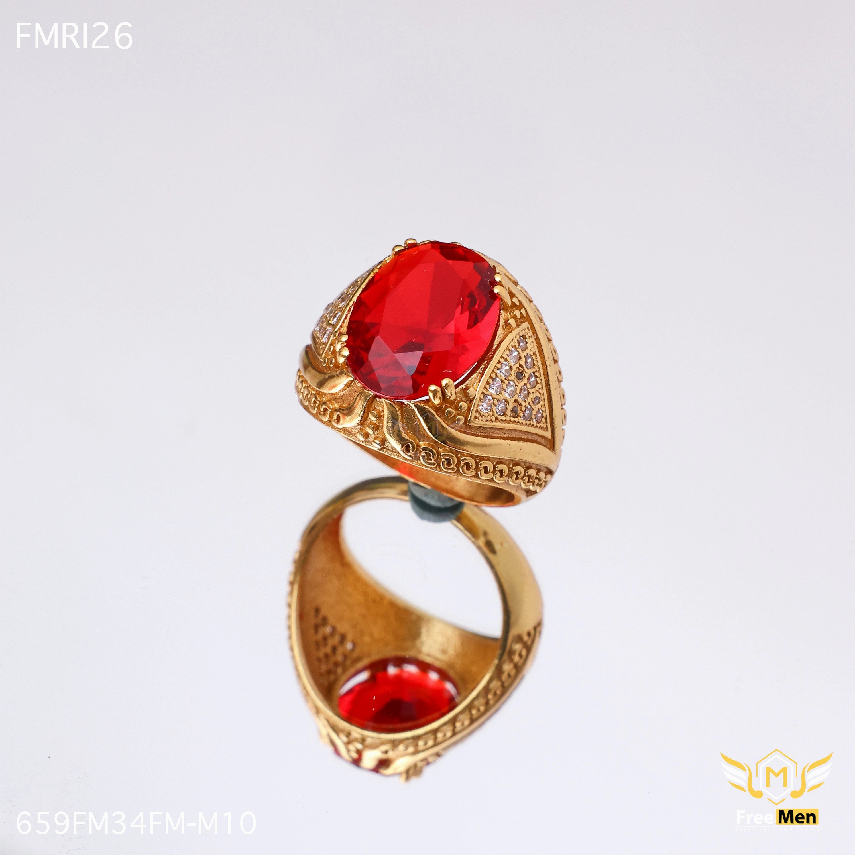 Casual Charm Freemen Oviform Red AD Design Golden Ring - FMRI26