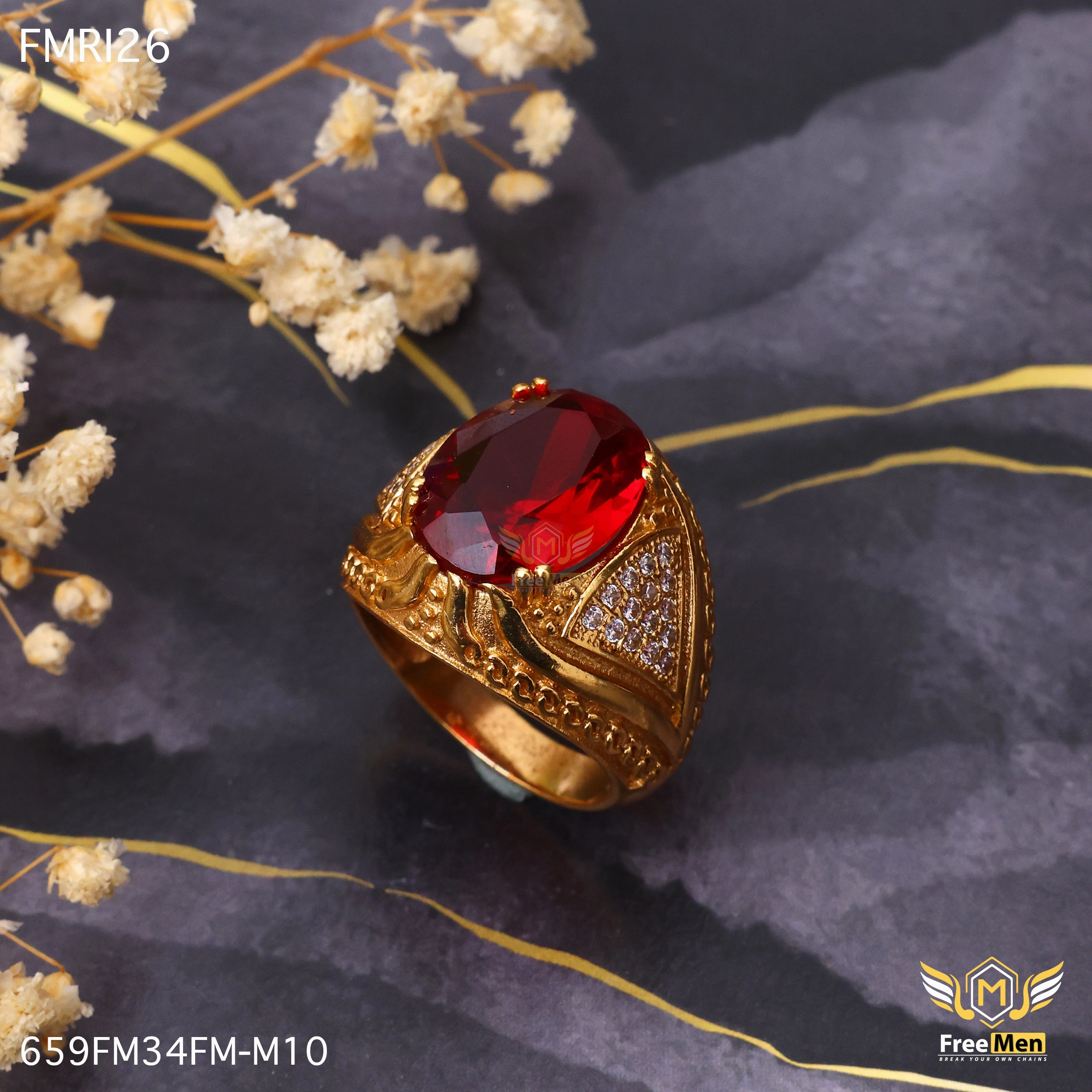 Freemen Oviform Red AD Design Golden Ring - FMRI26 Formal Vibe Handmade pieces