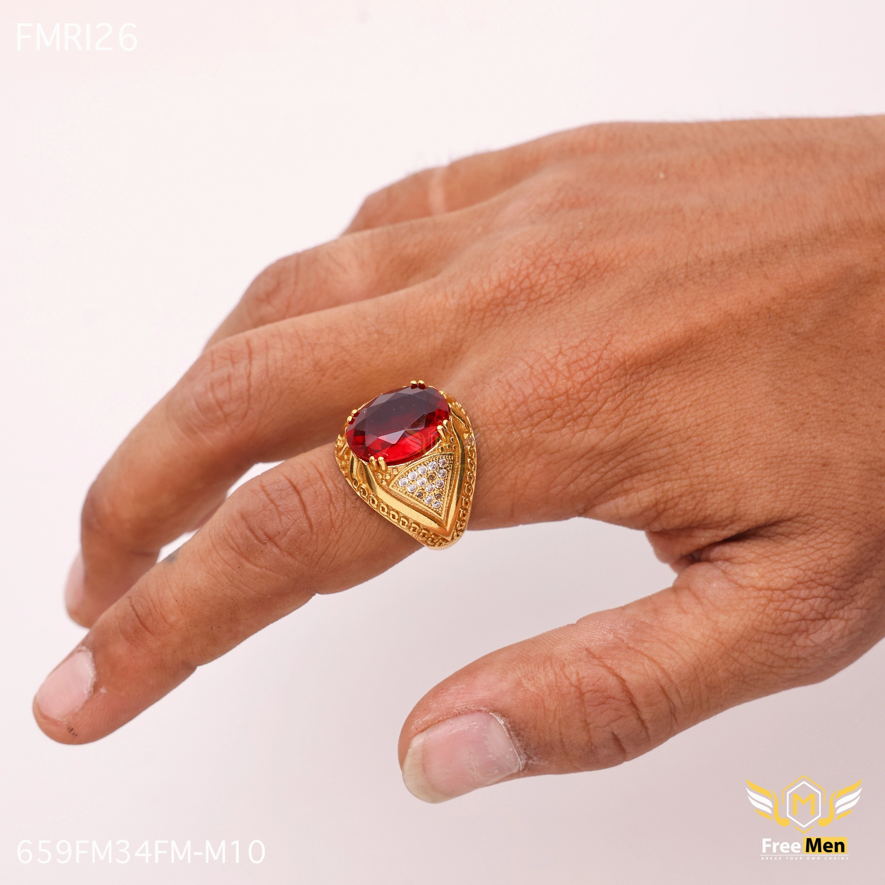 Freemen Oviform Red AD Design Golden Ring - FMRI26 Chic Choice Polished Shape
