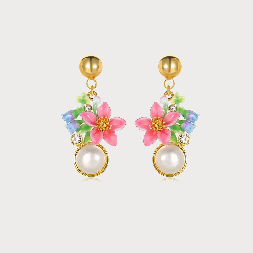 Oval Item Tropical Flower Pearl Earrings