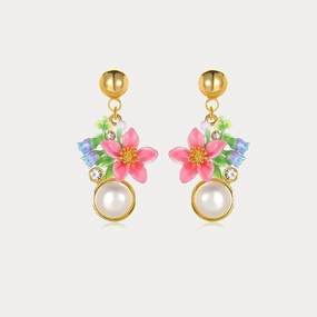 Oval Item Tropical Flower Pearl Earrings