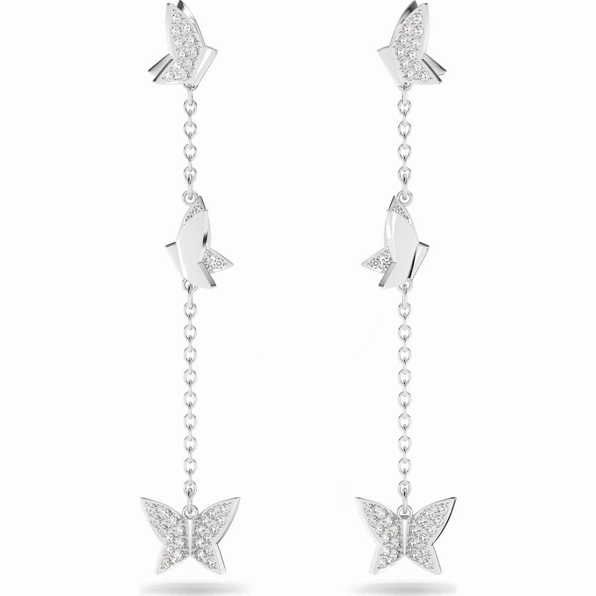 Shiny Jewels Swarovski Lilia drop earrings, Butterfly, Long, White, Rhodium plated