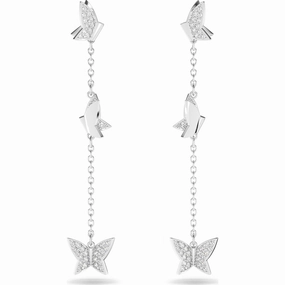 Shiny Jewels Swarovski Lilia drop earrings, Butterfly, Long, White, Rhodium plated