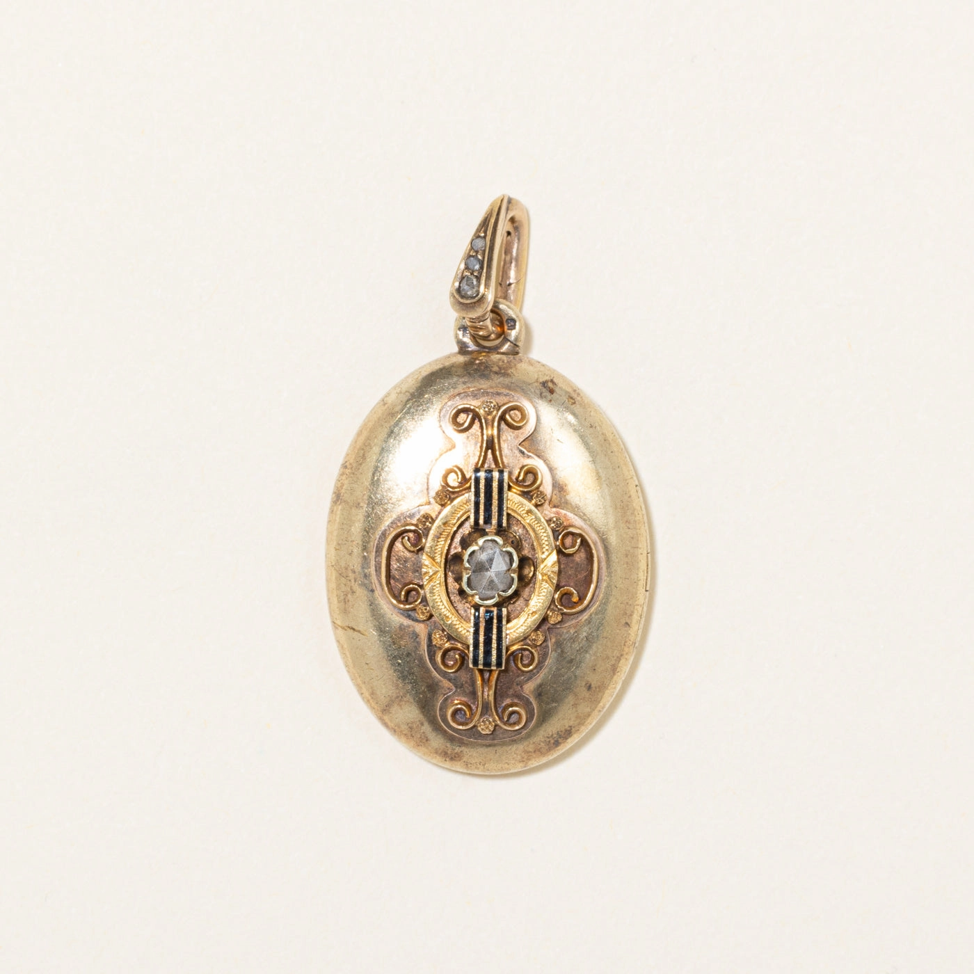 Victorian Vienna Diamond Scrollwork Hurdy Gurdy Locket | 0.12ctw Understated Elegance Vibrant Craftwork