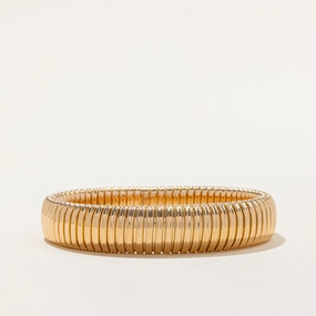 Vintage 18k Gold Wide Gas Pipe Bracelet | 7.75" | Shimmer Effect