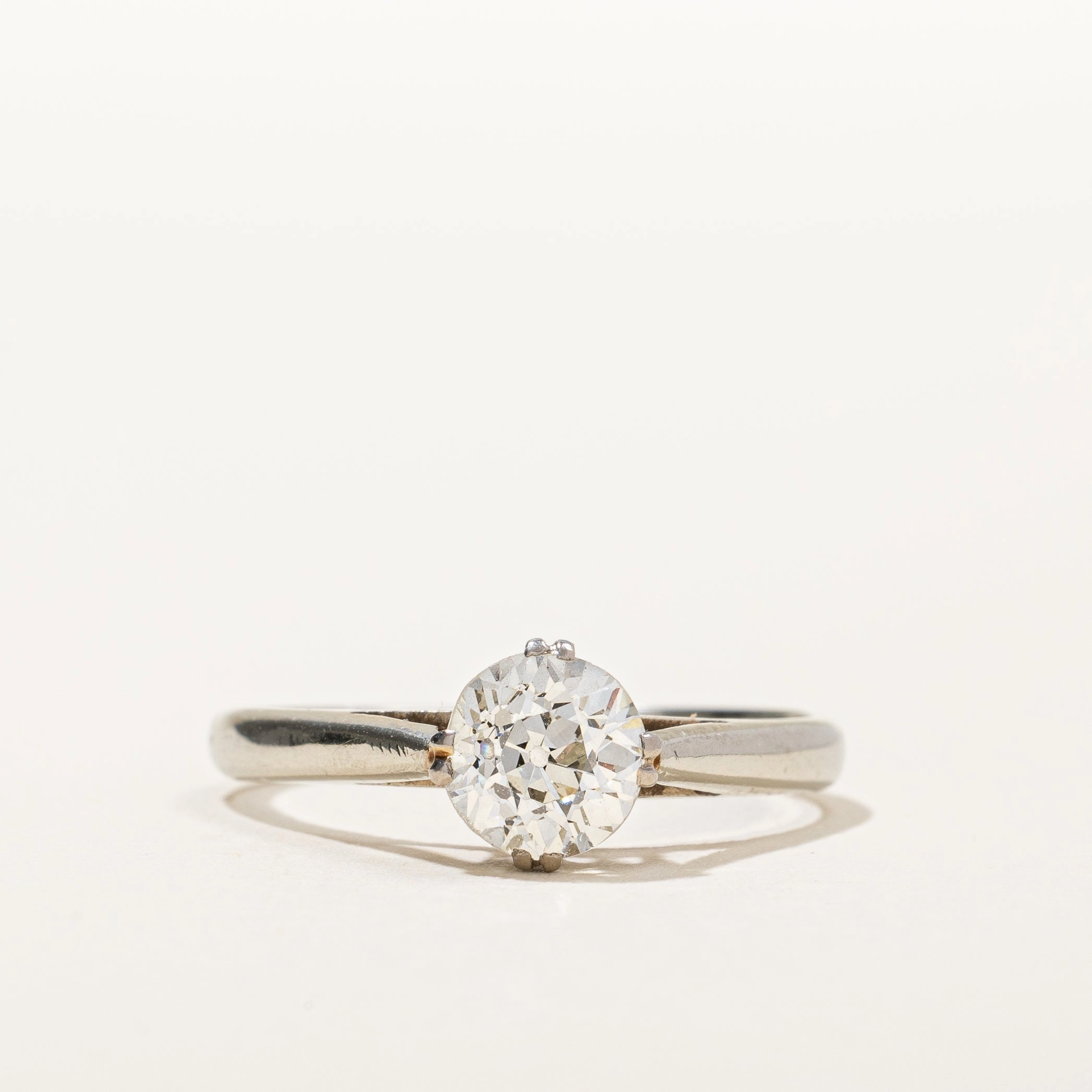 Vintage 1940s Old European Cut Diamond Solitaire Engagement Ring | 0.95ct SI1/2 H/1 |  SZ 7.5 | Modern Layer Red Dress