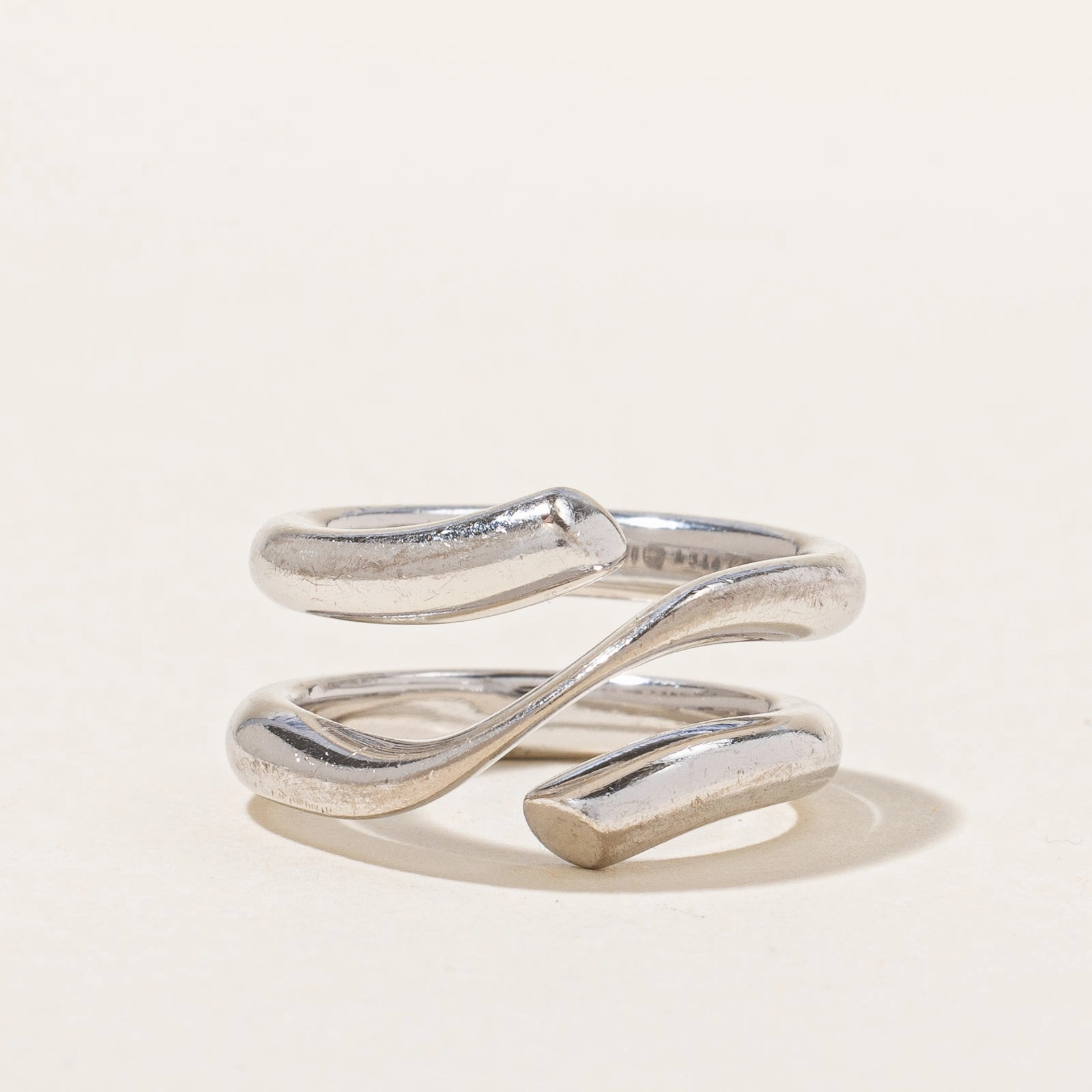 Timeless Wardrobe All Day Style Vintage 'Georg Jensen' White Gold Wrap Ring | SZ 5.75 |