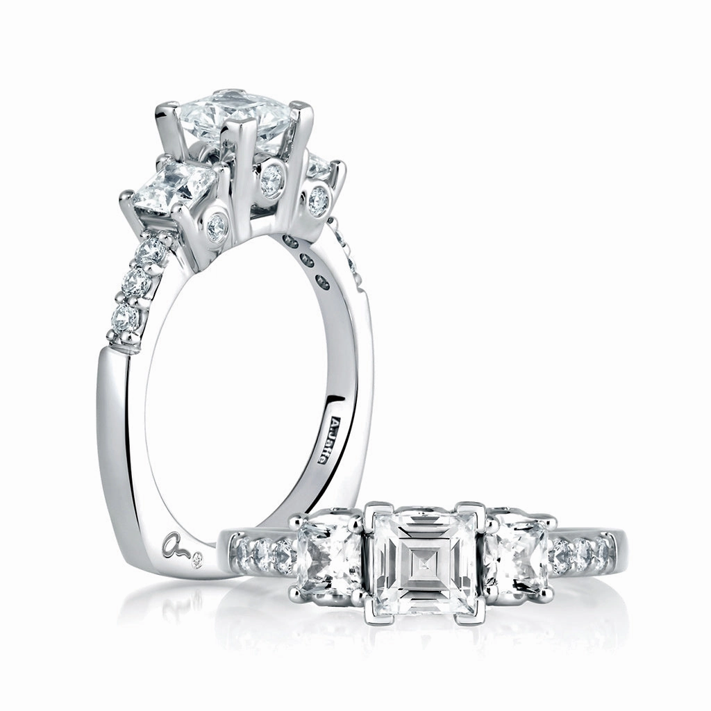 A. Jaffe Classics Three-Stone Diamond Engagement Ring Setting in White Gold Classic Creation