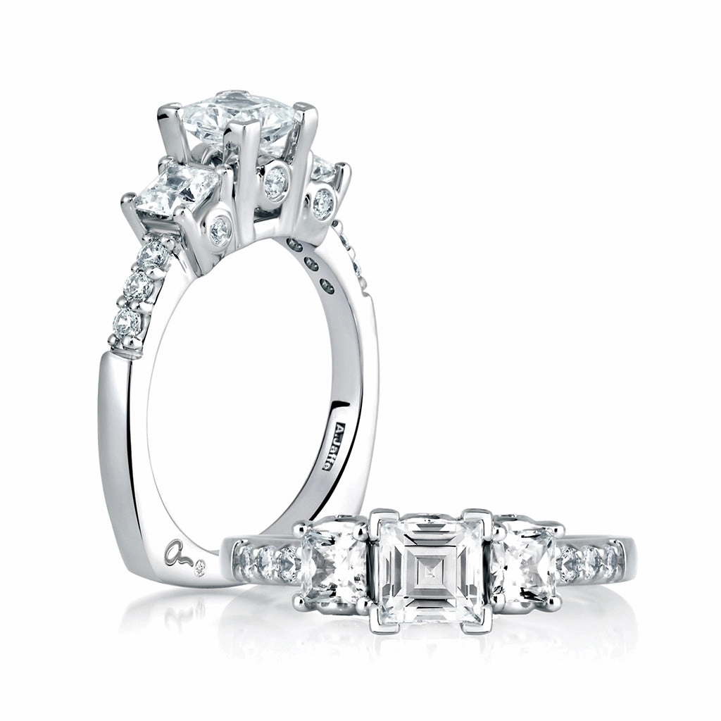 Elegant Feel A. Jaffe Classics Three-Stone Diamond Engagement Ring Setting in White Gold