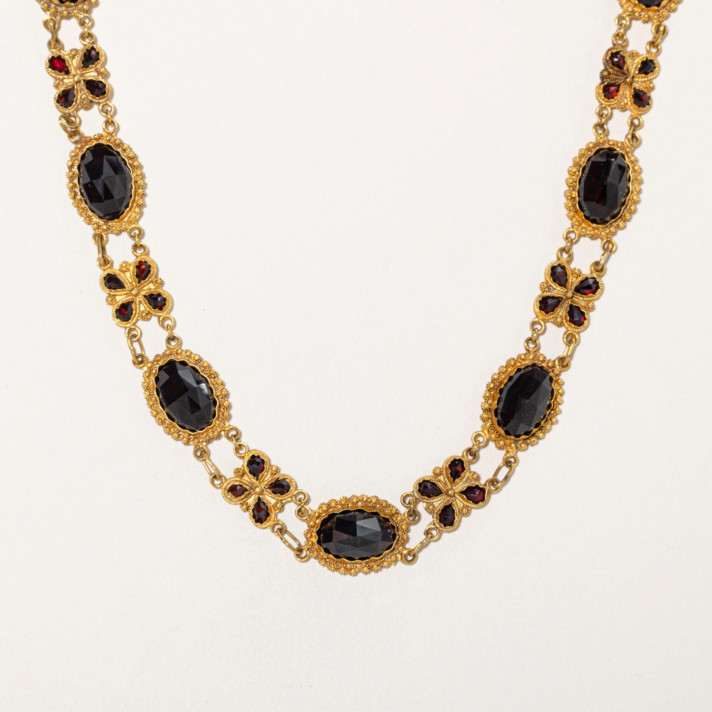 Classic Presence Vintage Dutch Rose Cut Garnet Satellite Ornate Necklace | 60.00ctw | 16.5"