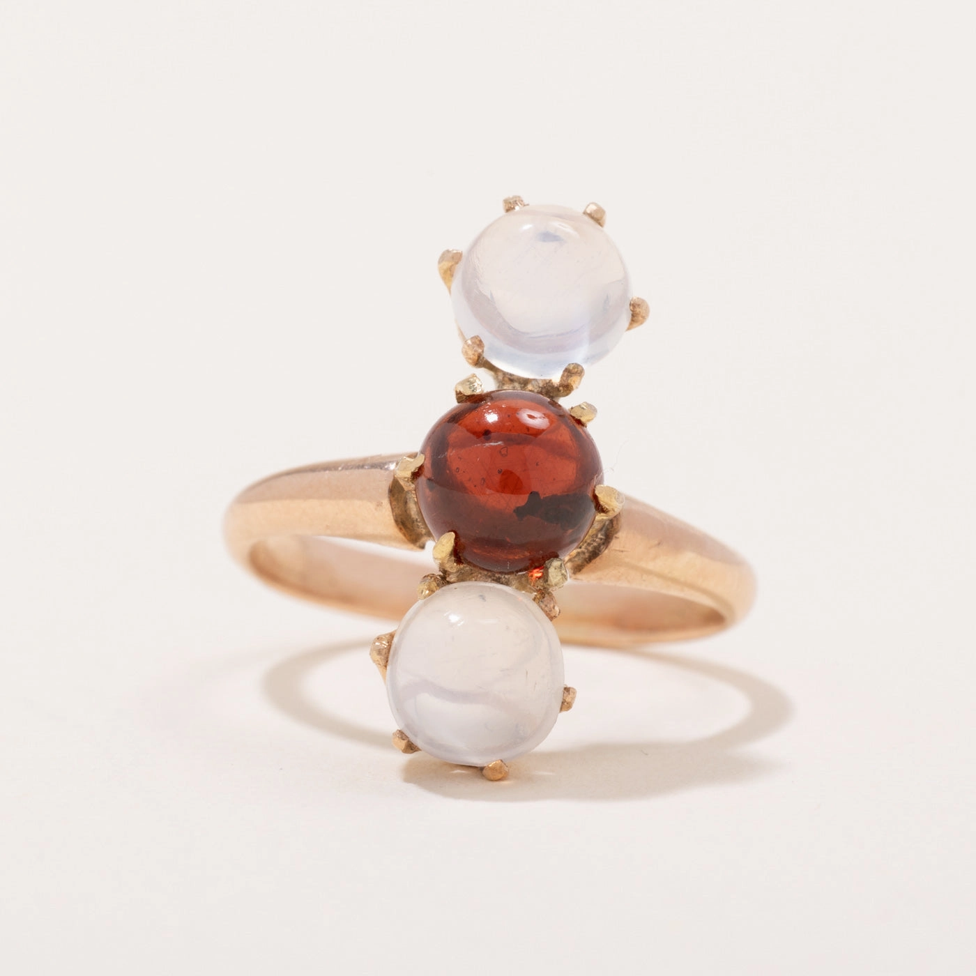 Vintage Moonstone & Garnet Ring | 2.00ctw, 1.35ct | SZ 5.5 | Radiant Jewelry