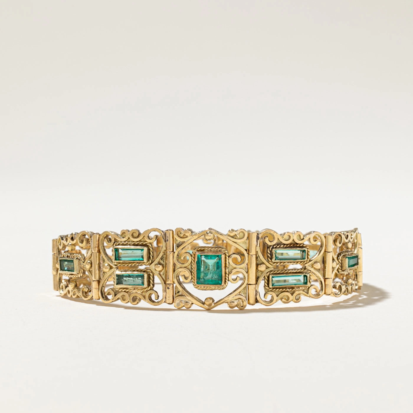 Vintage Natural Emerald Scrollwork Bracelet | 5.50ctw | 7.5" Pretty Accent