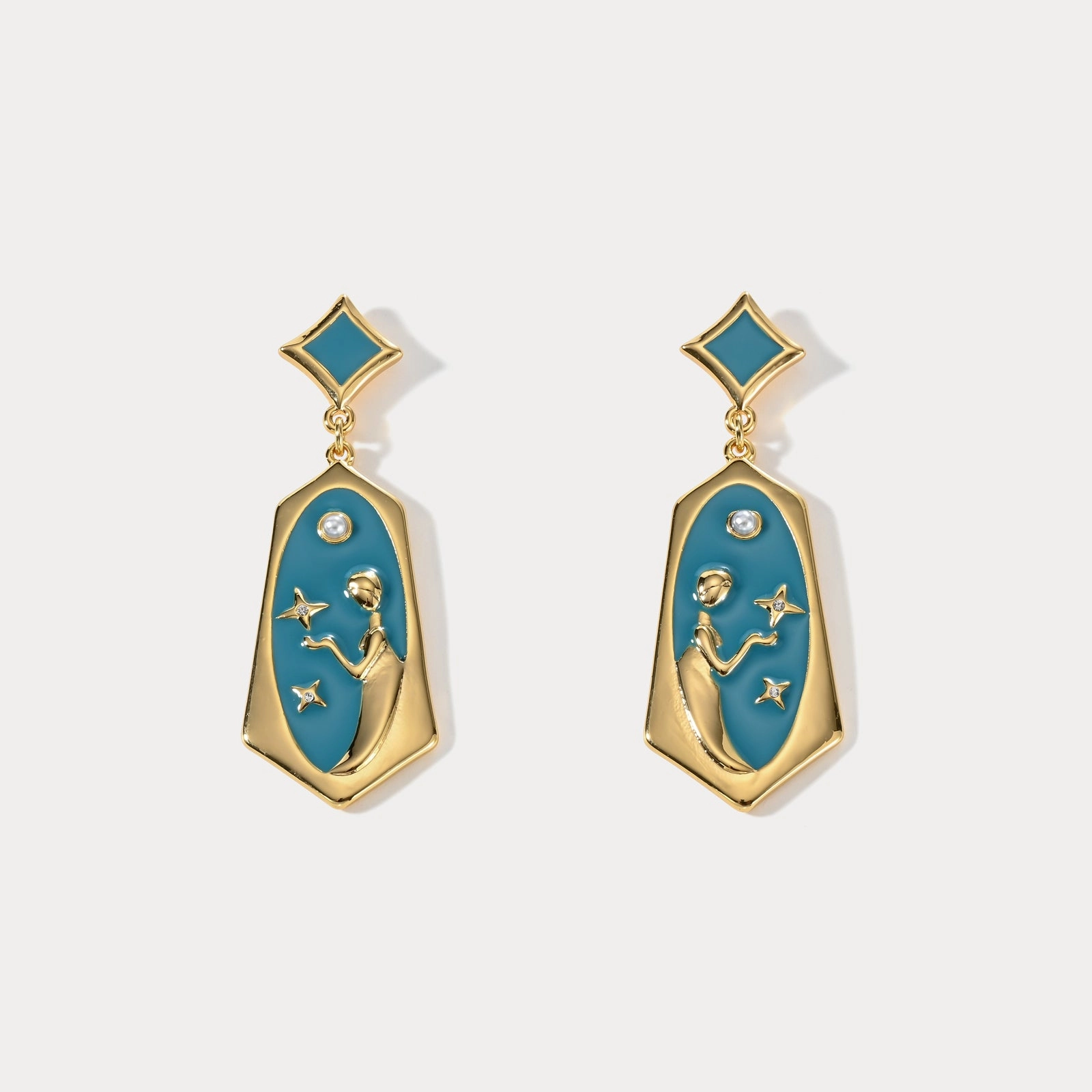 Striking Ornament Virgo Enamel Earrings