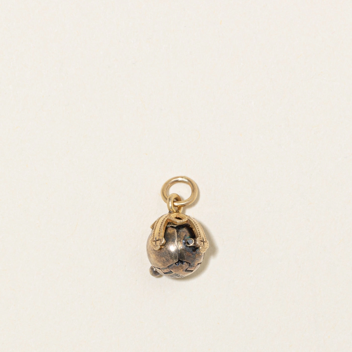 Evening Detail British Yellow Gold & Silver Engraved Sphere Puzzle Charm