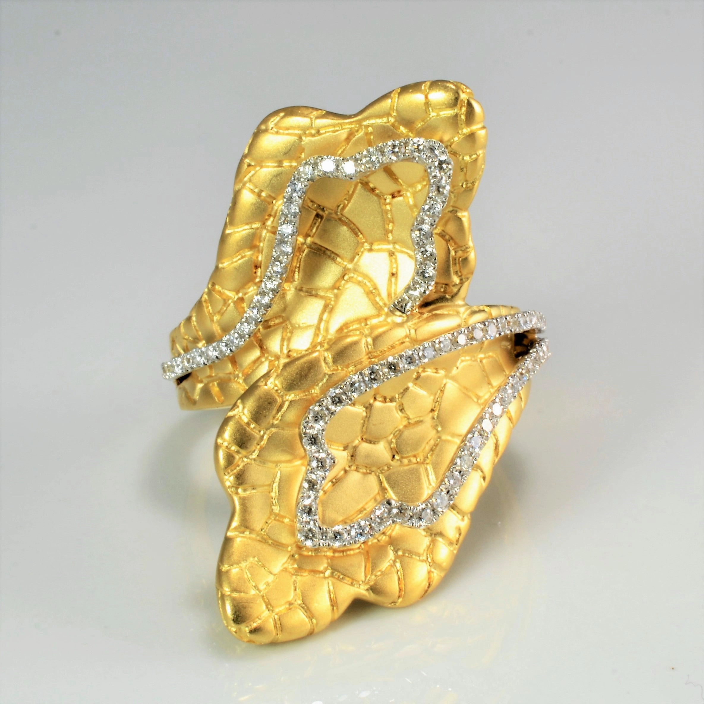 Textured Leaf Design Diamond Bypass Cocktail Ring | 0.40ctw | SZ 6.5 | Light Fit