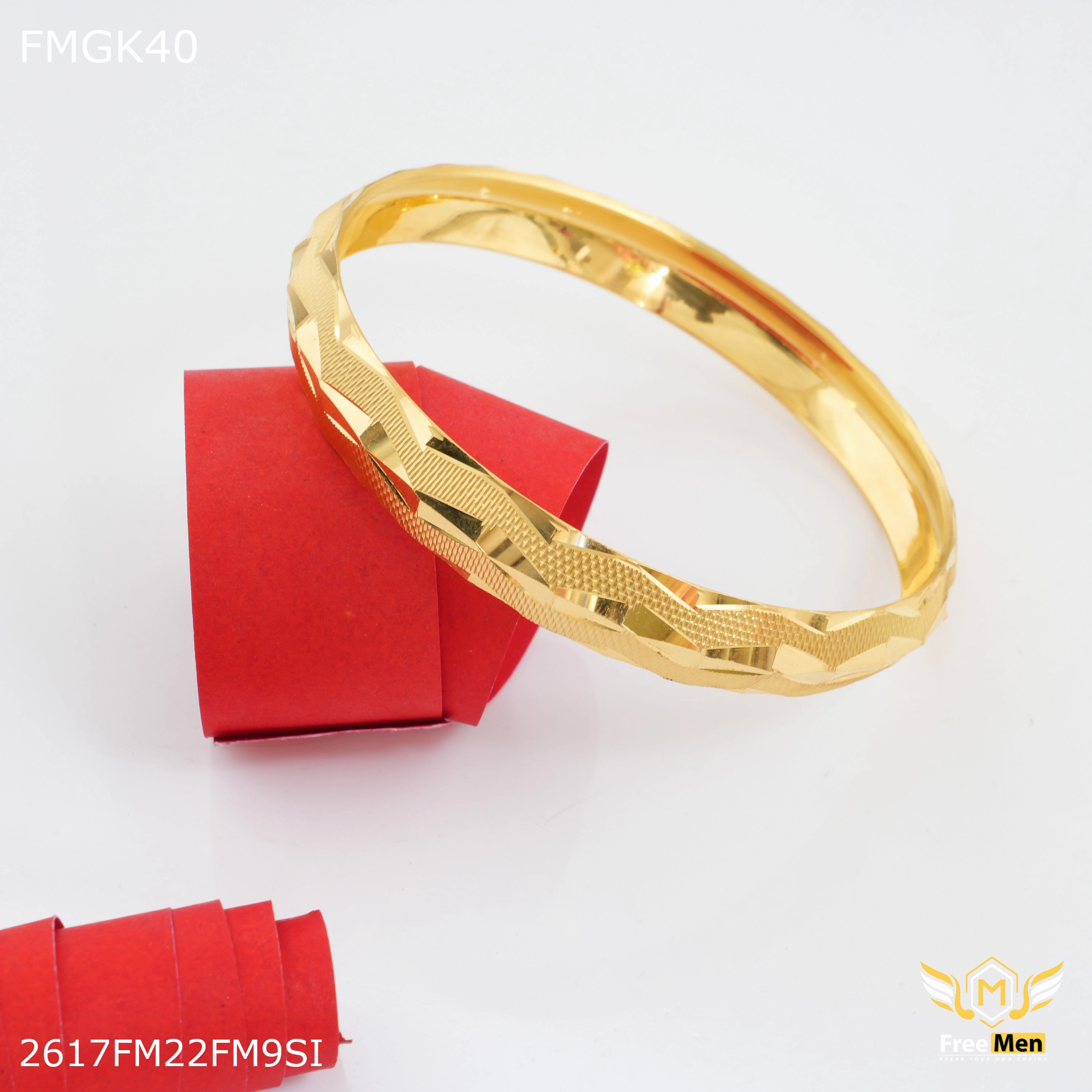 FreeMen Designer Cross Lining gold plated kada for Men FMGK40 Wedding accessory