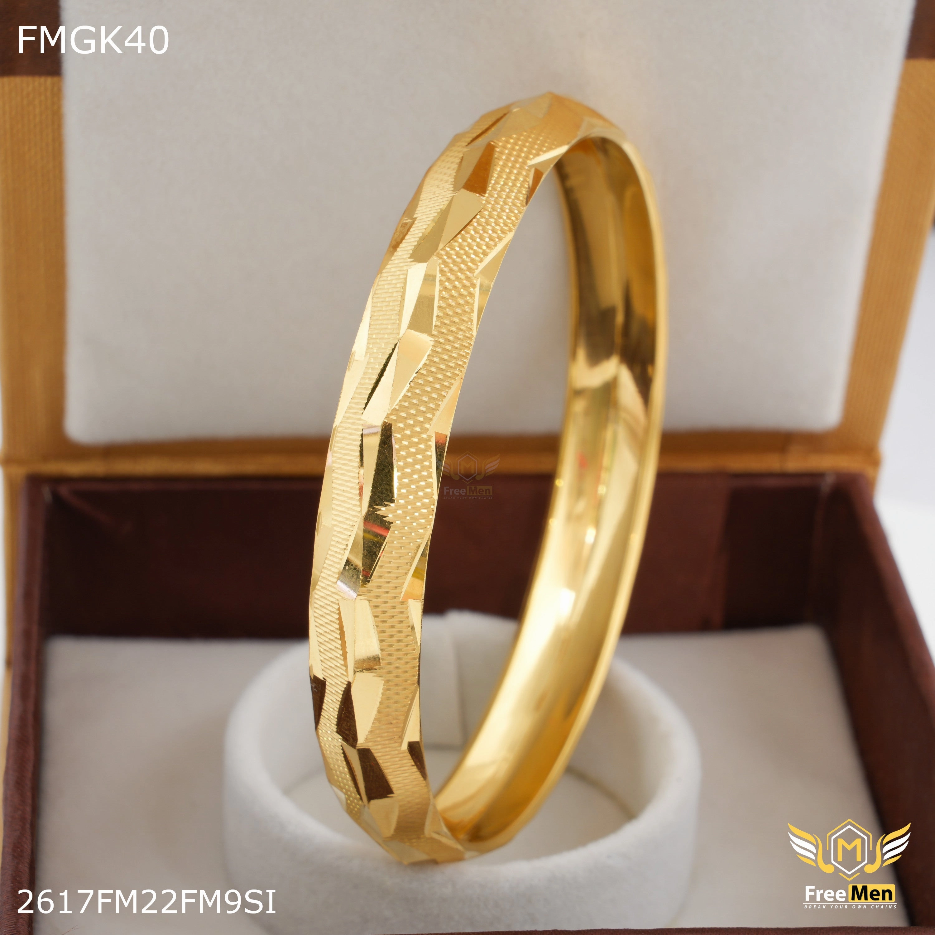FreeMen Designer Cross Lining gold plated kada for Men FMGK40 Fashion Sparkle
