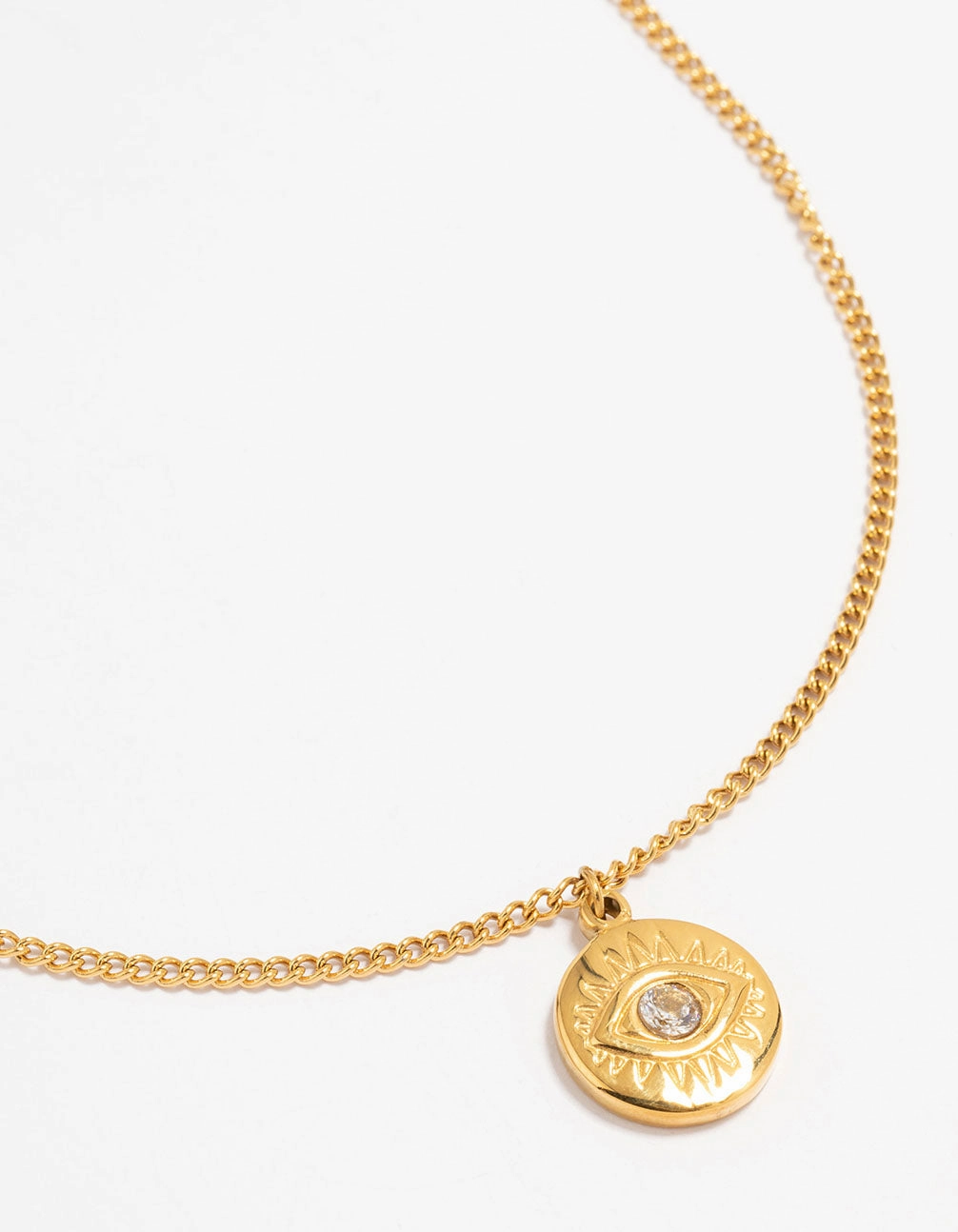 Gloss Accent Waterproof Gold Plated Stainless Steel Cubic Zirconia Evil Eye Pendant Necklace