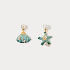 Sparkling Creation Starfish Shell Pearl Earrings