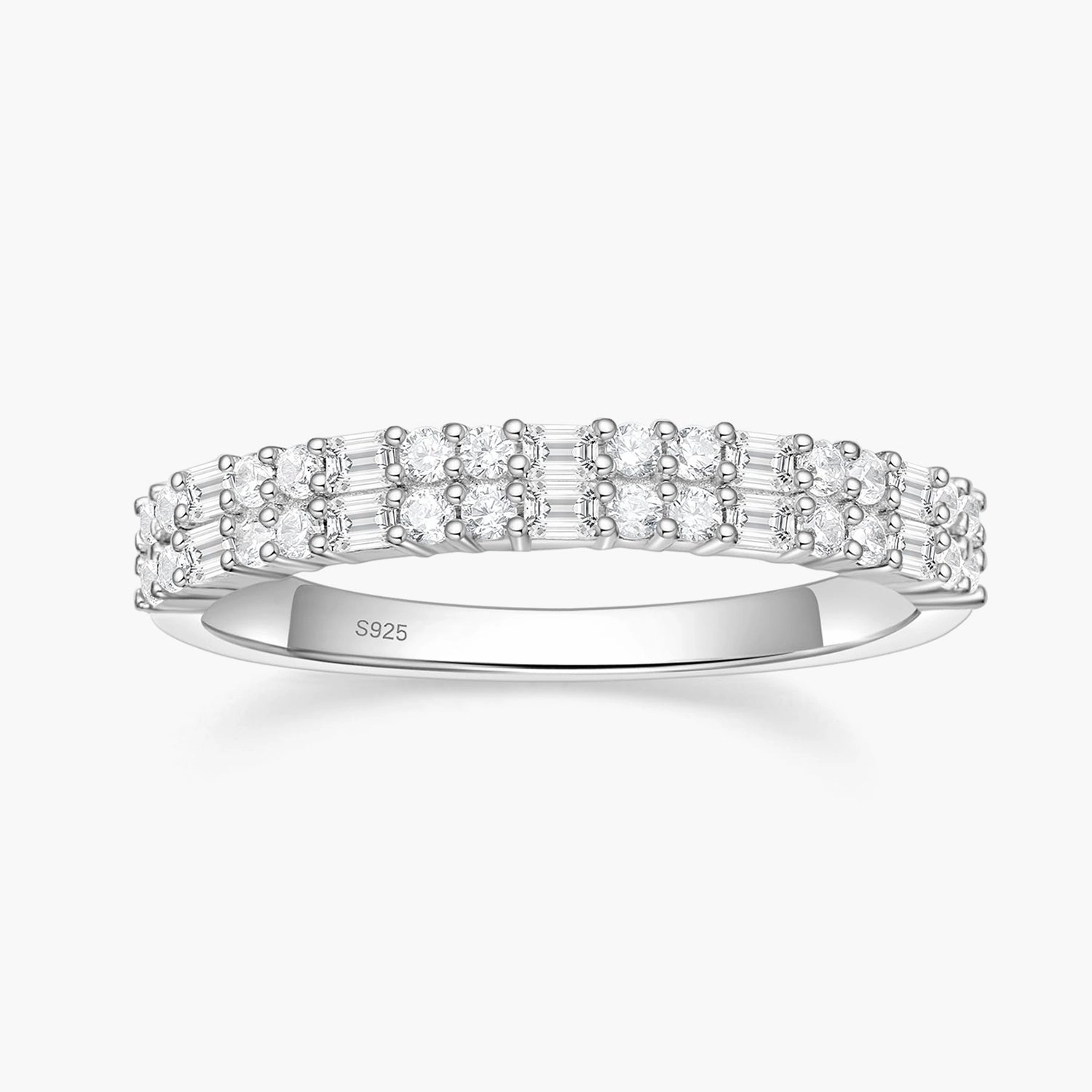 Glitter Accent Wedding Band Eternity Stackable Ring in Sterling Silver