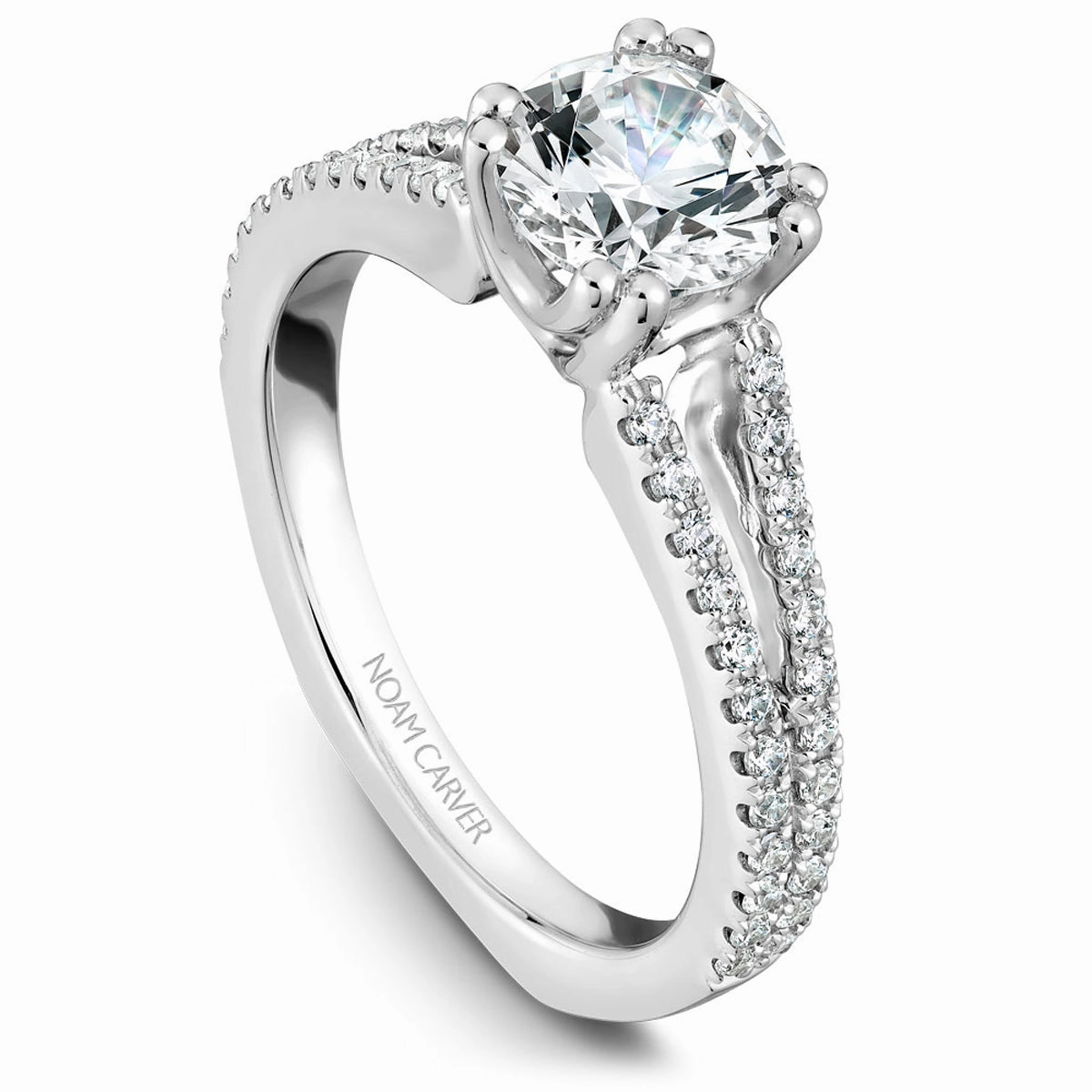Glam Accent Noam Carver Split-Shank Diamond Engagement Ring in White Gold