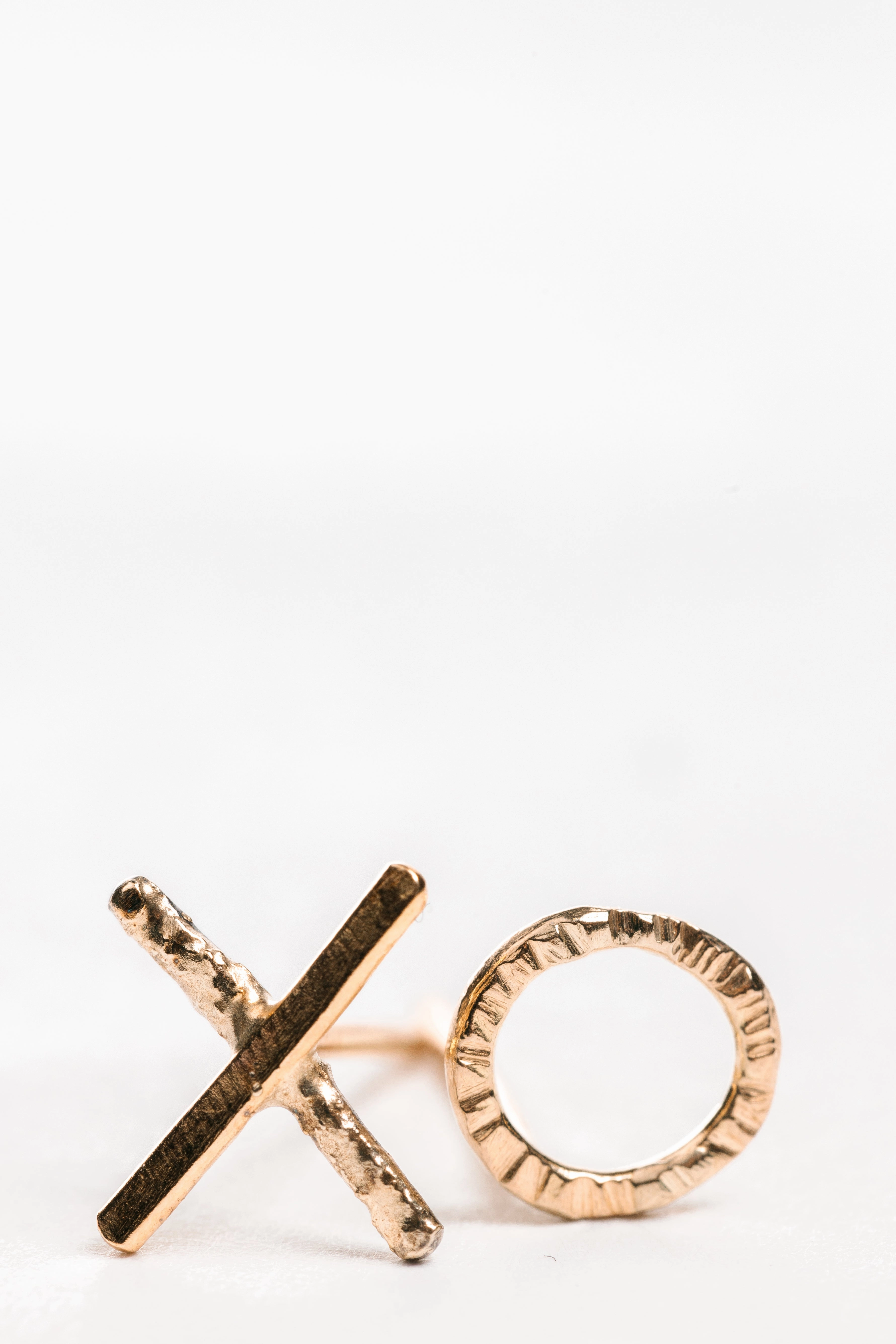 Sculpted Feature Handcrafted Style X-O Studs - 22k/18k Gold   Oxidized Silver