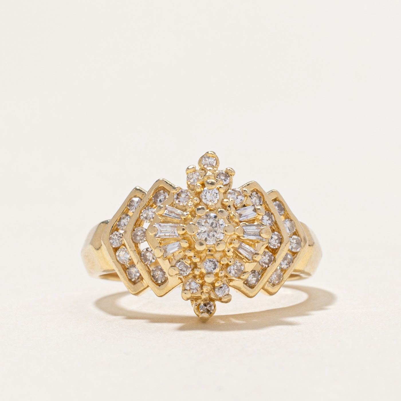 Yellow Gold Diamond Cluster Cocktail Ring | 1.29ctw | SZ 6.75 Camera Glow Glam Edge
