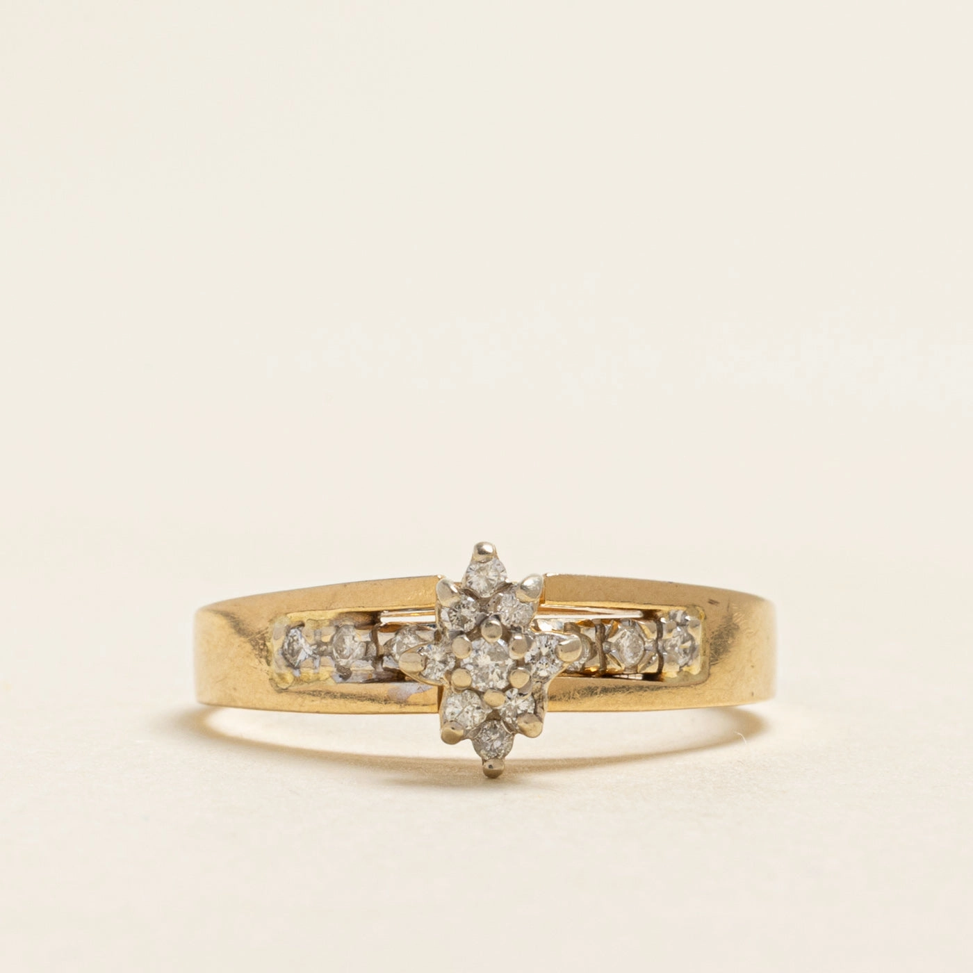 Night Shine Trendy Look Yellow Gold Diamond Marquise Cluster Ring | 0.15ctw | SZ 8.75