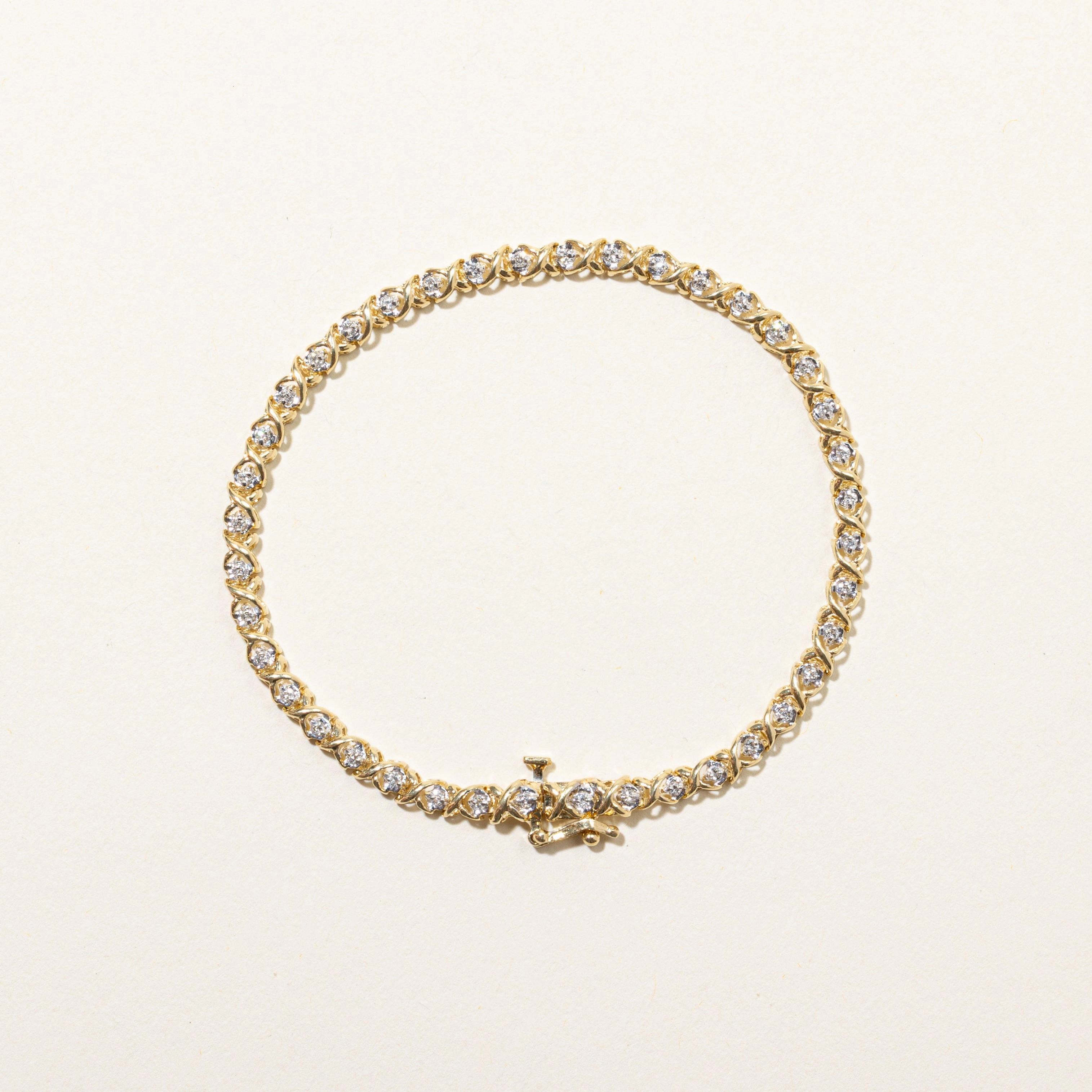 Tailored Mood Radiant Style Yellow Gold Diamond Swirl Tennis Bracelet | 0.44ctw | 7"