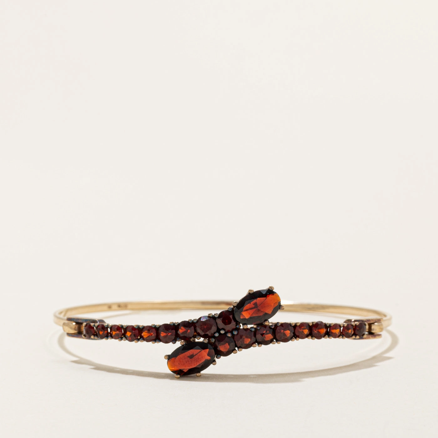 Polished Highlight Yellow Gold Garnet Bypass Bangle | 3.49ctw | 6"