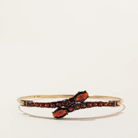 Polished Highlight Yellow Gold Garnet Bypass Bangle | 3.49ctw | 6"